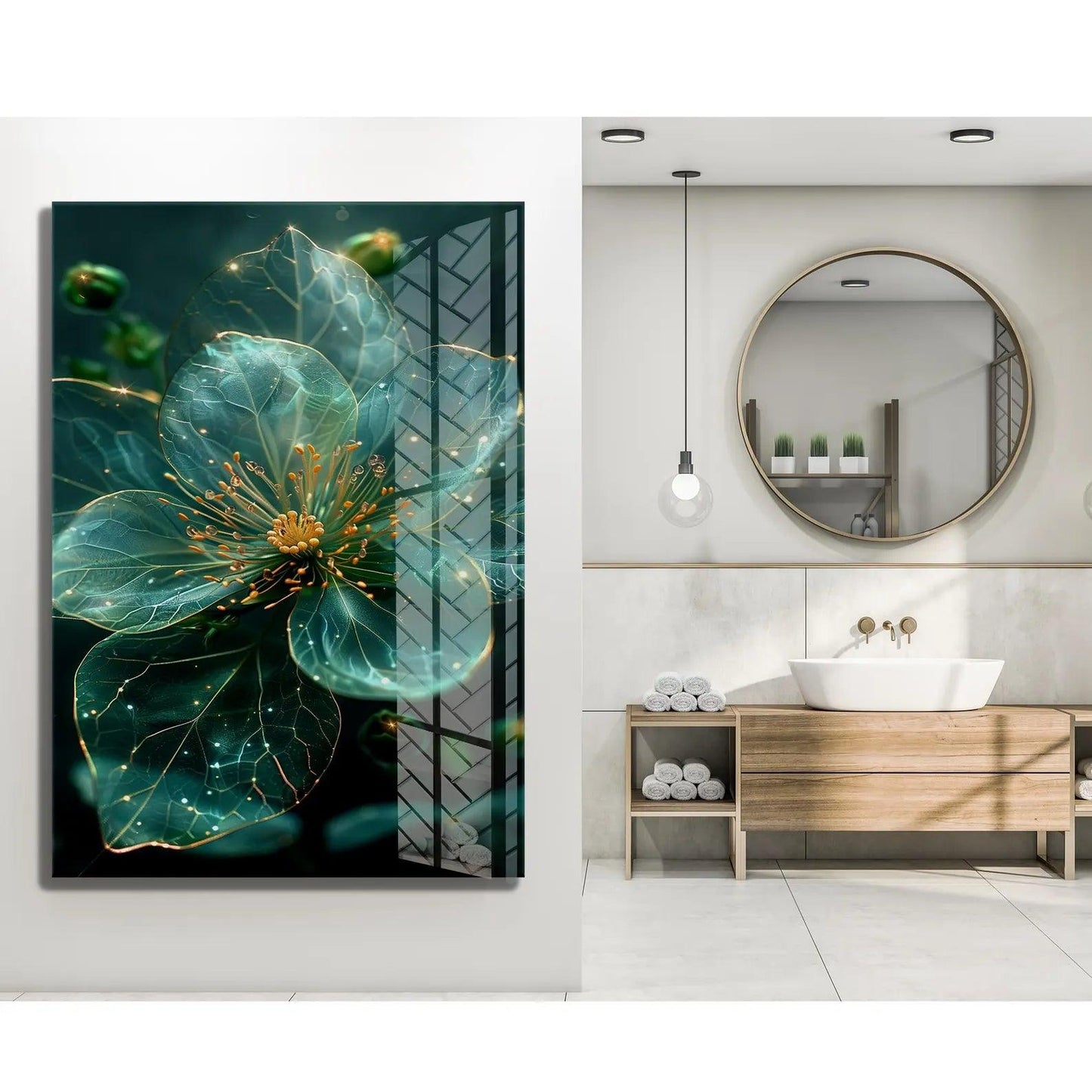 Fiore Turchese Quadro in Vetro Temperato