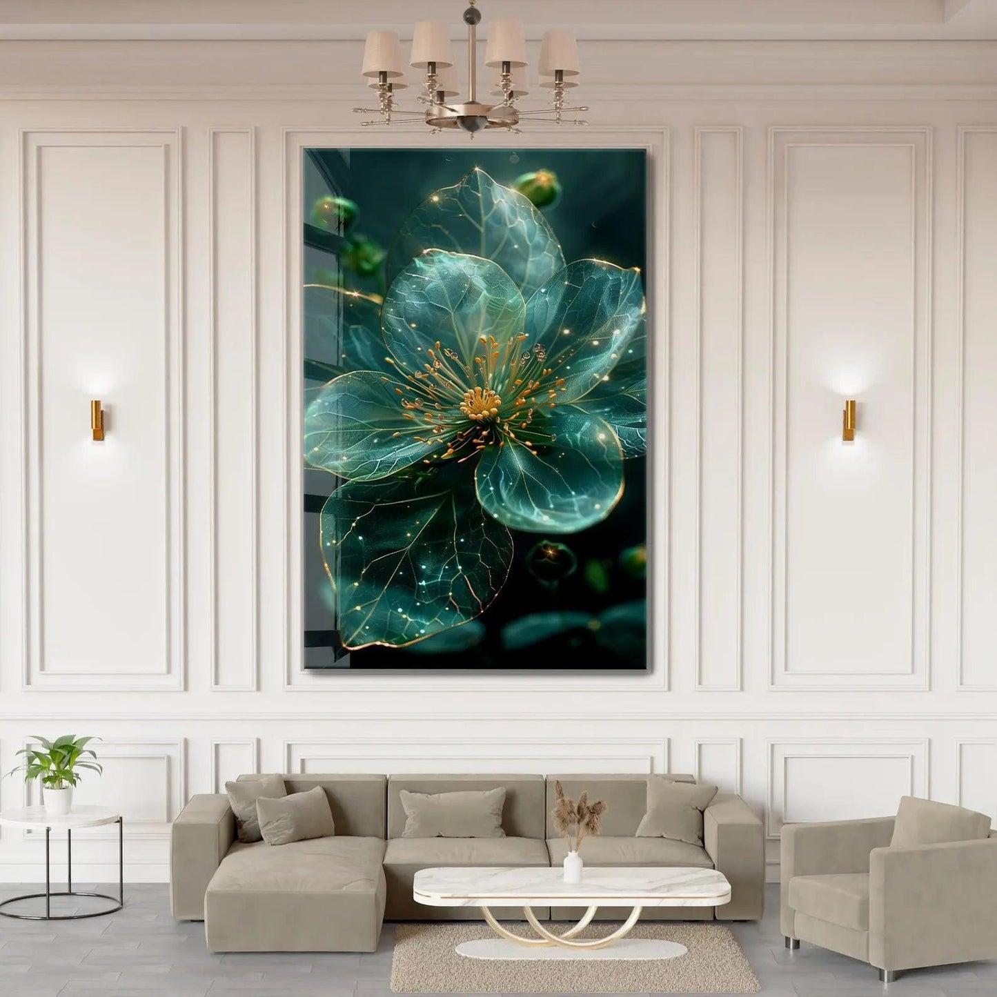 Fiore Turchese Quadro in Vetro Temperato