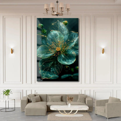Fiore Turchese Quadro in Vetro Temperato