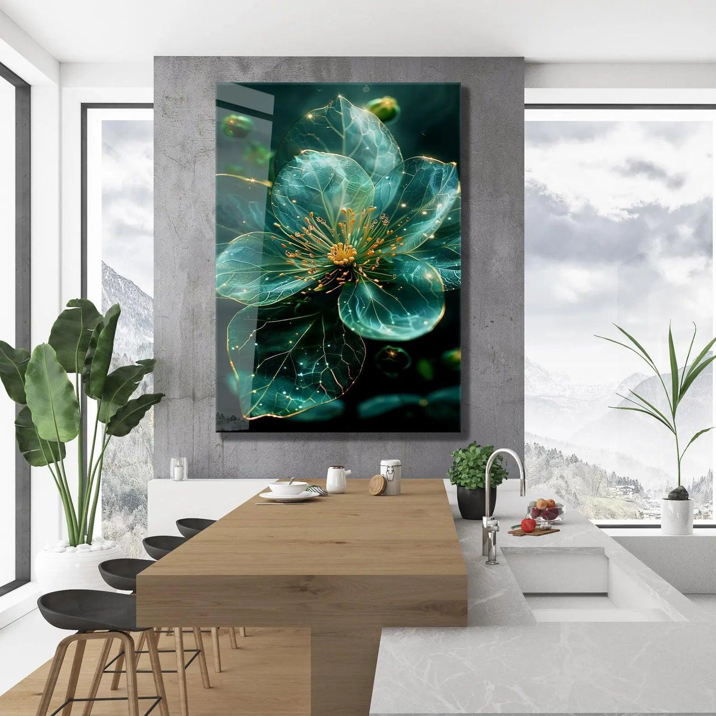 Fiore Turchese Quadro in Vetro Temperato