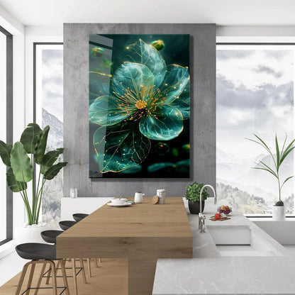 Fiore Turchese Quadro in Vetro Temperato