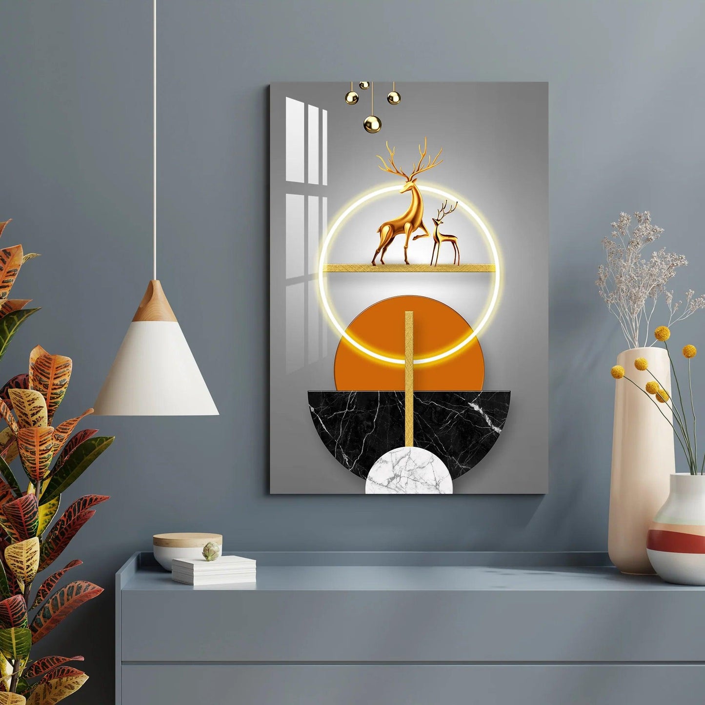 Cervo Dorato Quadro in Vetro Temperato