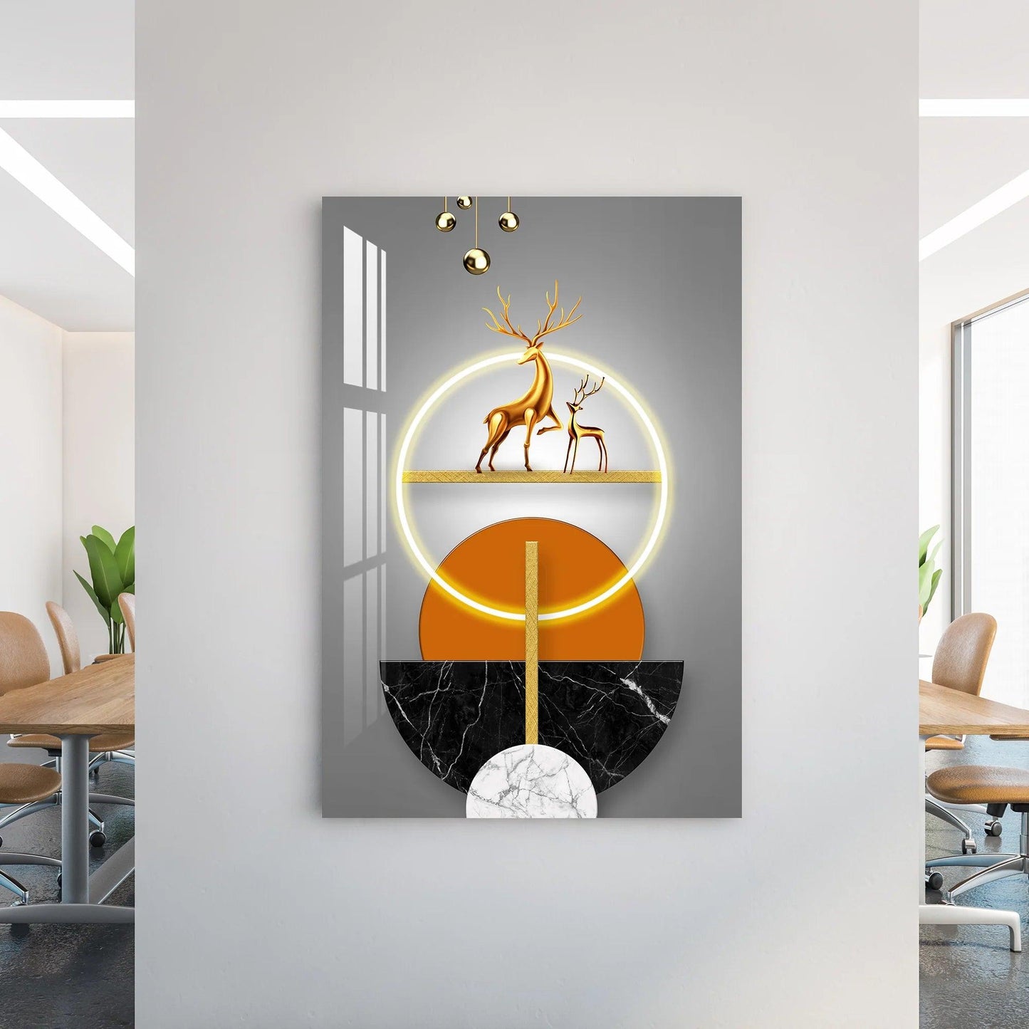 Cervo Dorato Quadro in Vetro Temperato