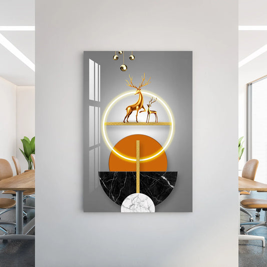 Cerf Doré Tableau en Verre Trempé