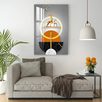 Cervo Dorato Quadro in Vetro Temperato