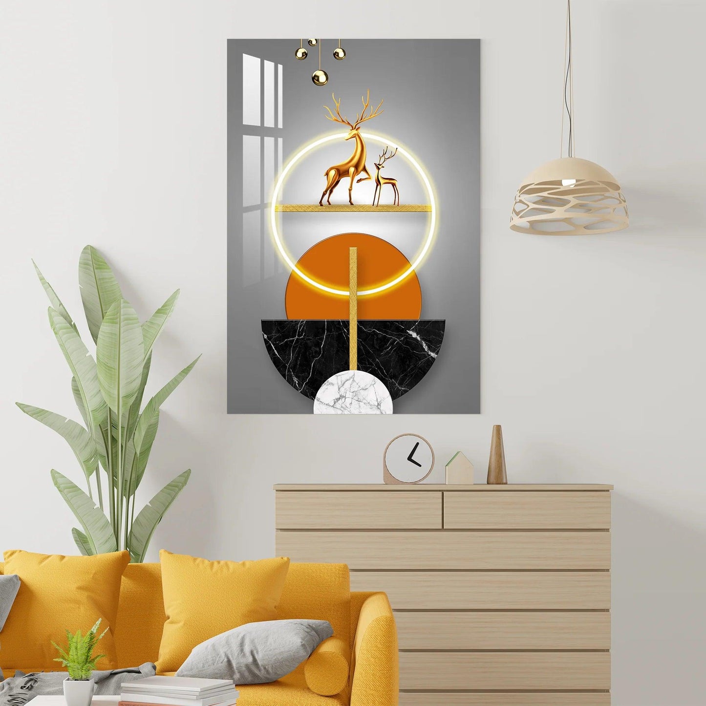 Cervo Dorato Quadro in Vetro Temperato