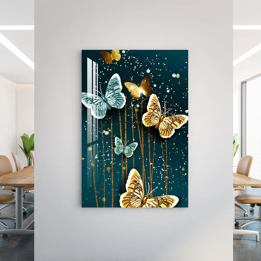 Papillons Tableau en Verre Trempé