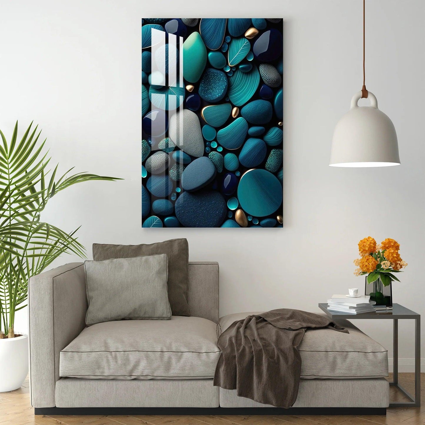 Turquoise Stones Glass Wall Art