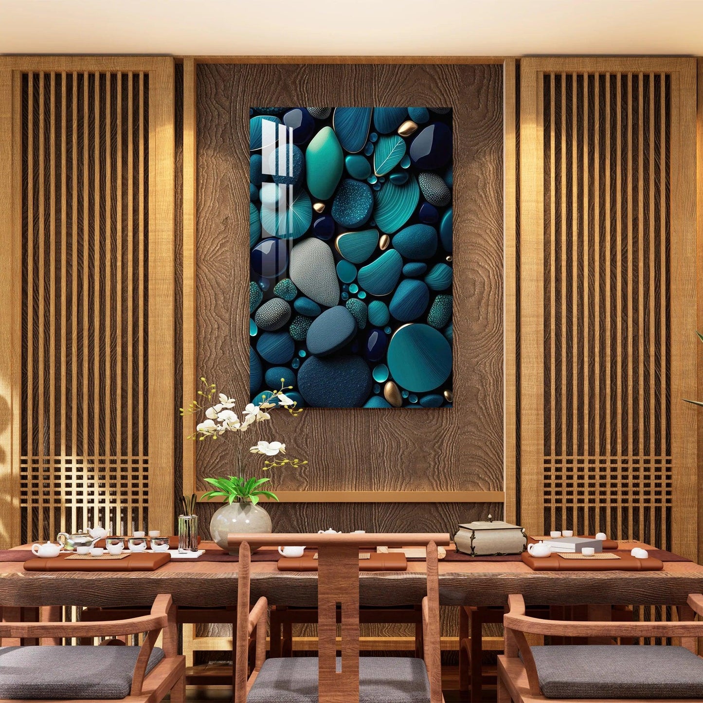 Turquoise Stones Glass Wall Art
