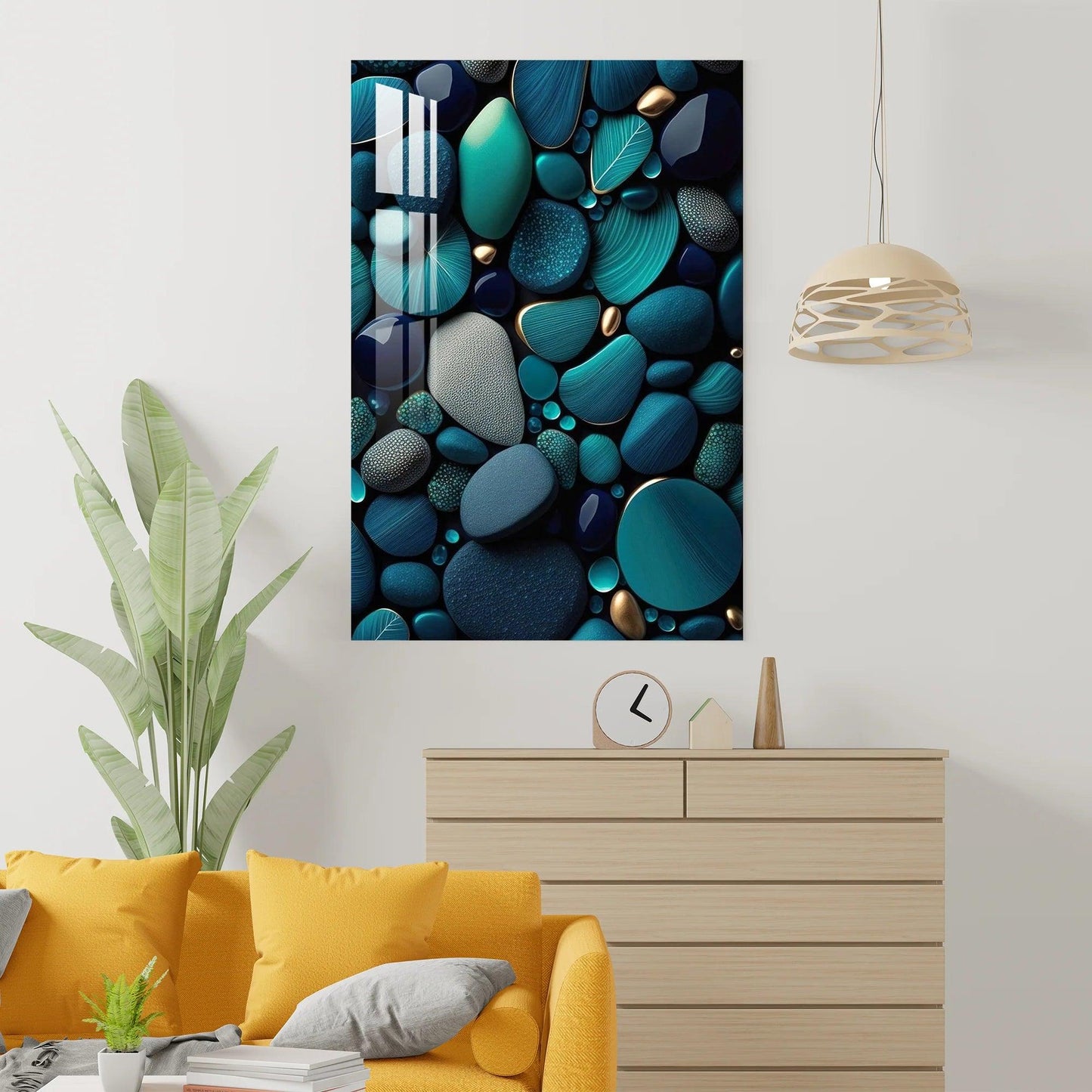 Turquoise Stones Glass Wall Art