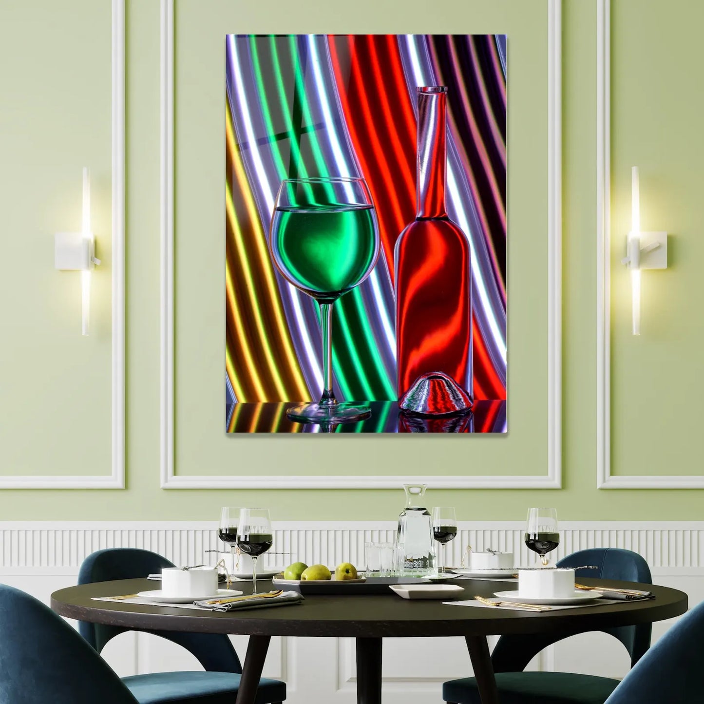 Bottiglia di Vino Astratta Quadro in Vetro Temperato