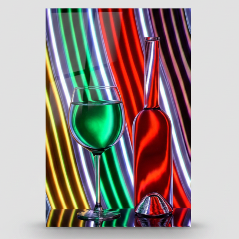 Bottiglia di Vino Astratta Quadro in Vetro Temperato