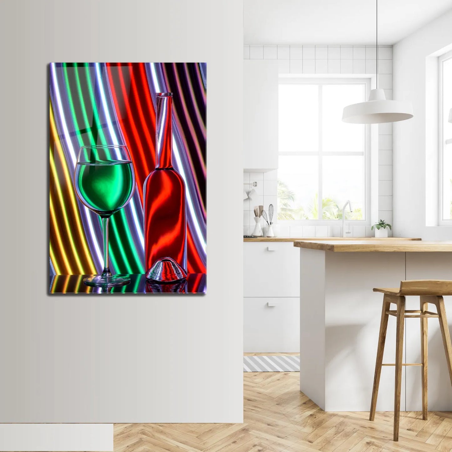 Bottiglia di Vino Astratta Quadro in Vetro Temperato