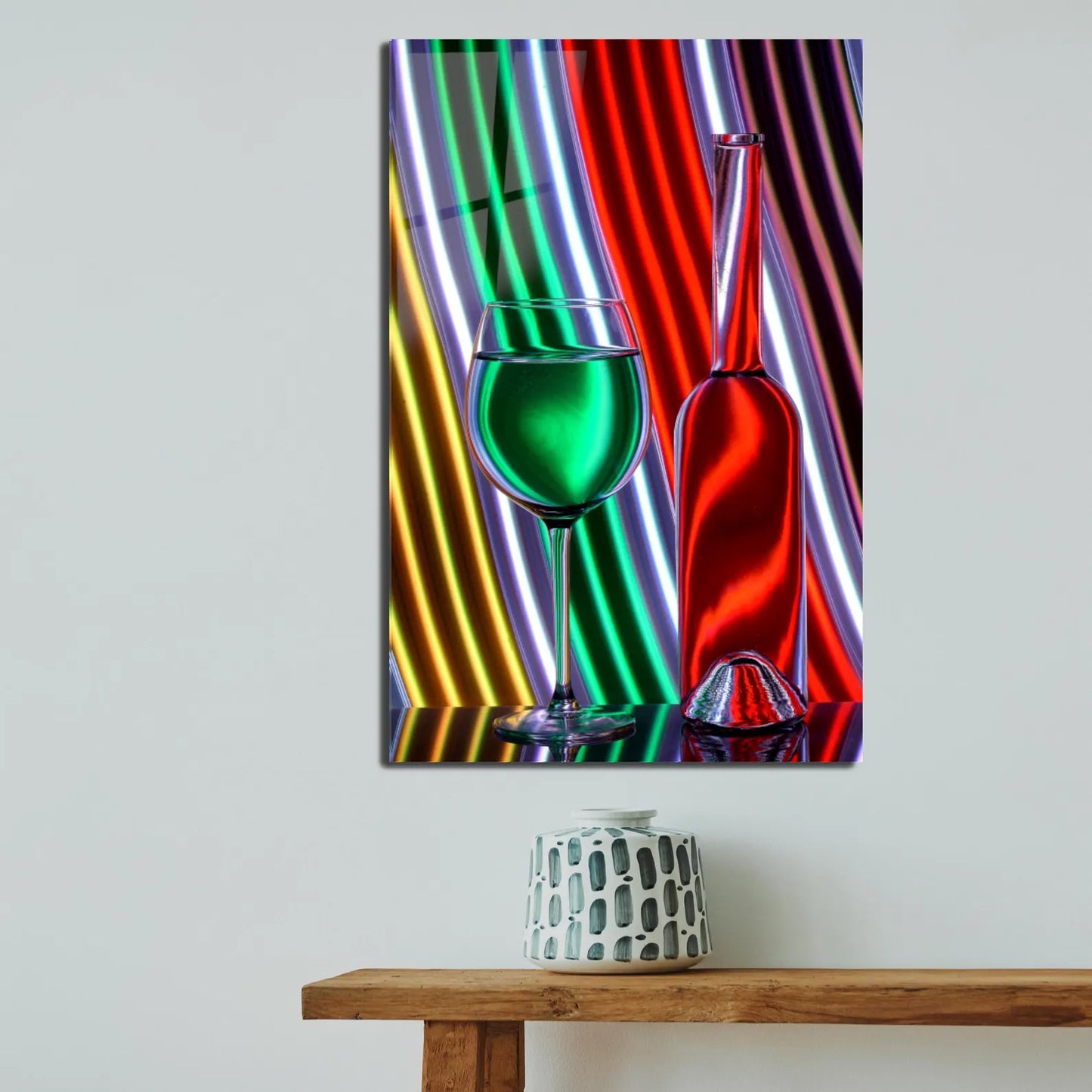 Bottiglia di Vino Astratta Quadro in Vetro Temperato
