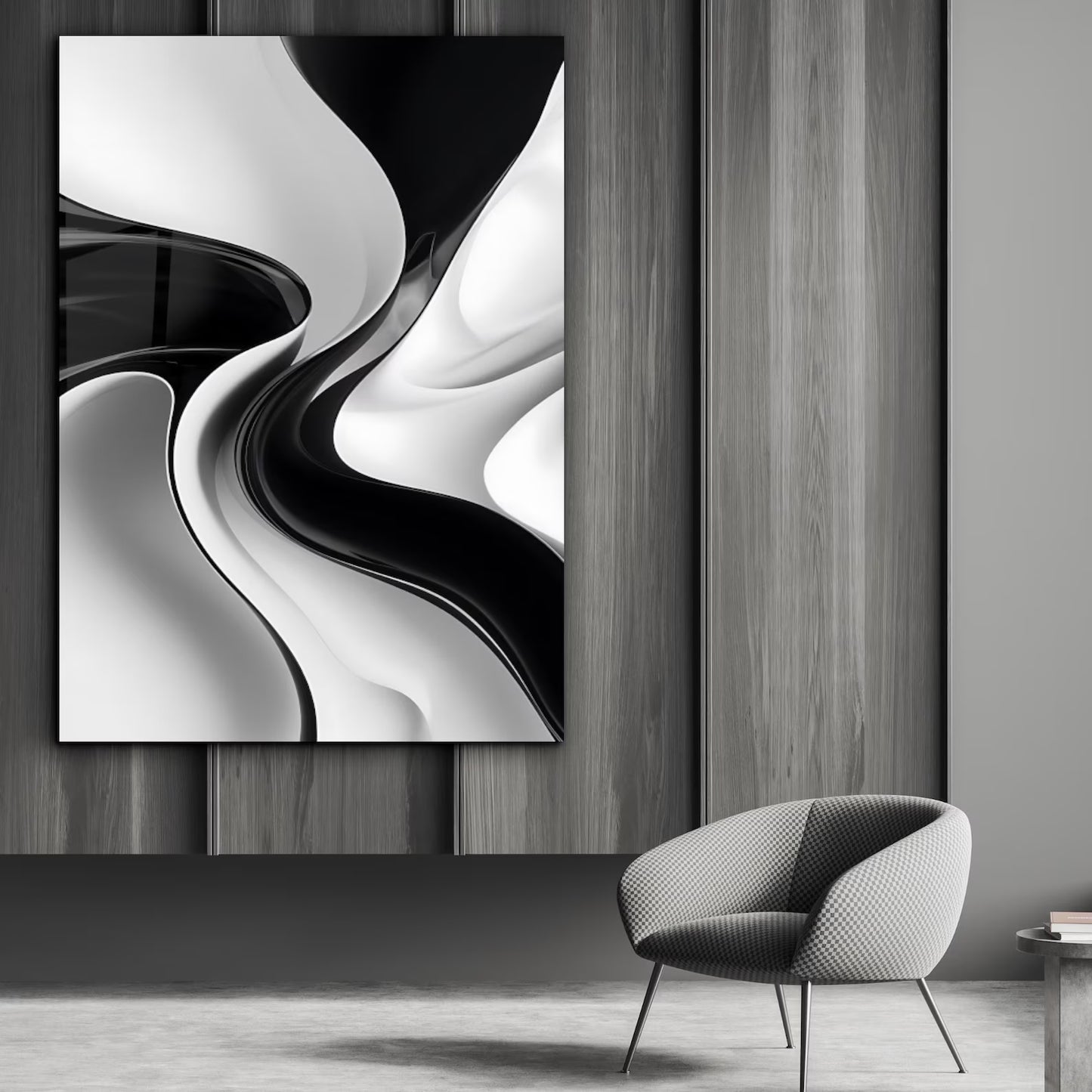 Noir et Blanc Abstrait Tableau en Verre Trempé
