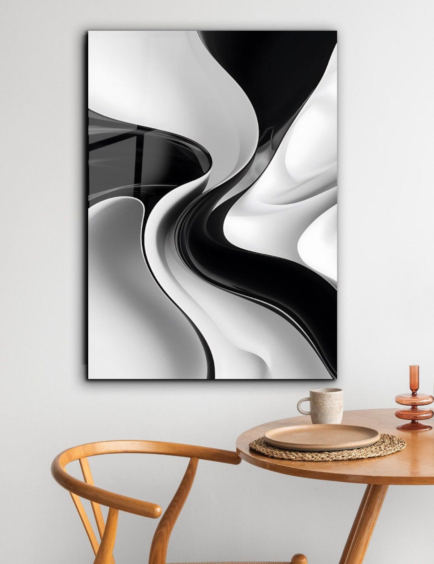 Noir et Blanc Abstrait Tableau en Verre Trempé