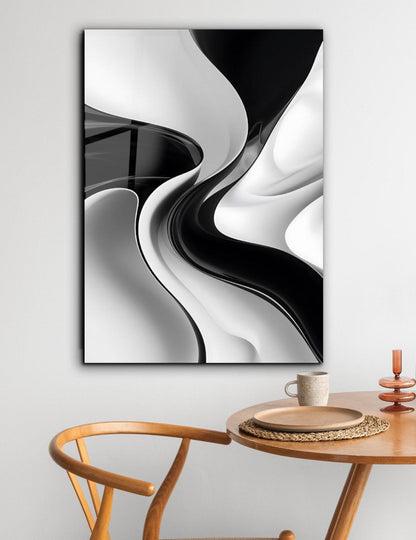 Noir et Blanc Abstrait Tableau en Verre Trempé