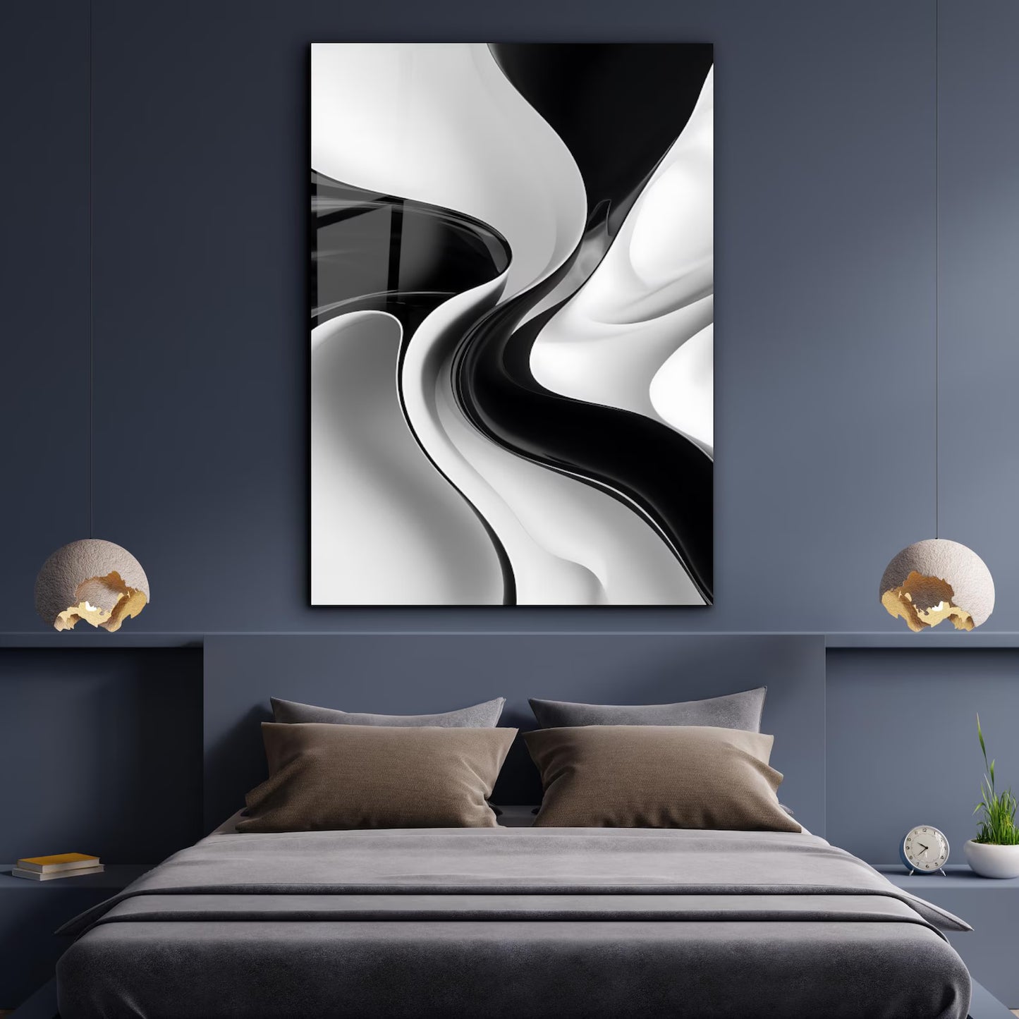 Noir et Blanc Abstrait Tableau en Verre Trempé