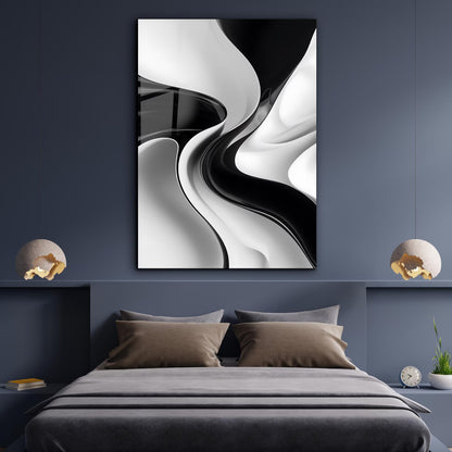 Noir et Blanc Abstrait Tableau en Verre Trempé