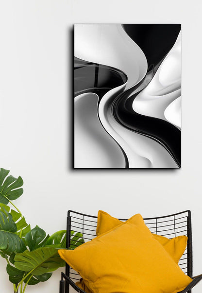 Noir et Blanc Abstrait Tableau en Verre Trempé