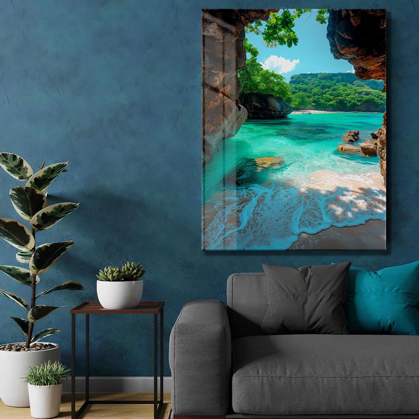 Plage d'Émeraude Tableau en Verre Trempé