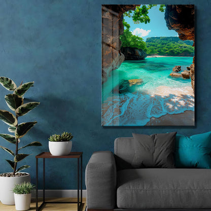 Plage d'Émeraude Tableau en Verre Trempé