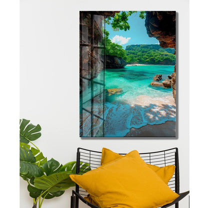 Plage d'Émeraude Tableau en Verre Trempé