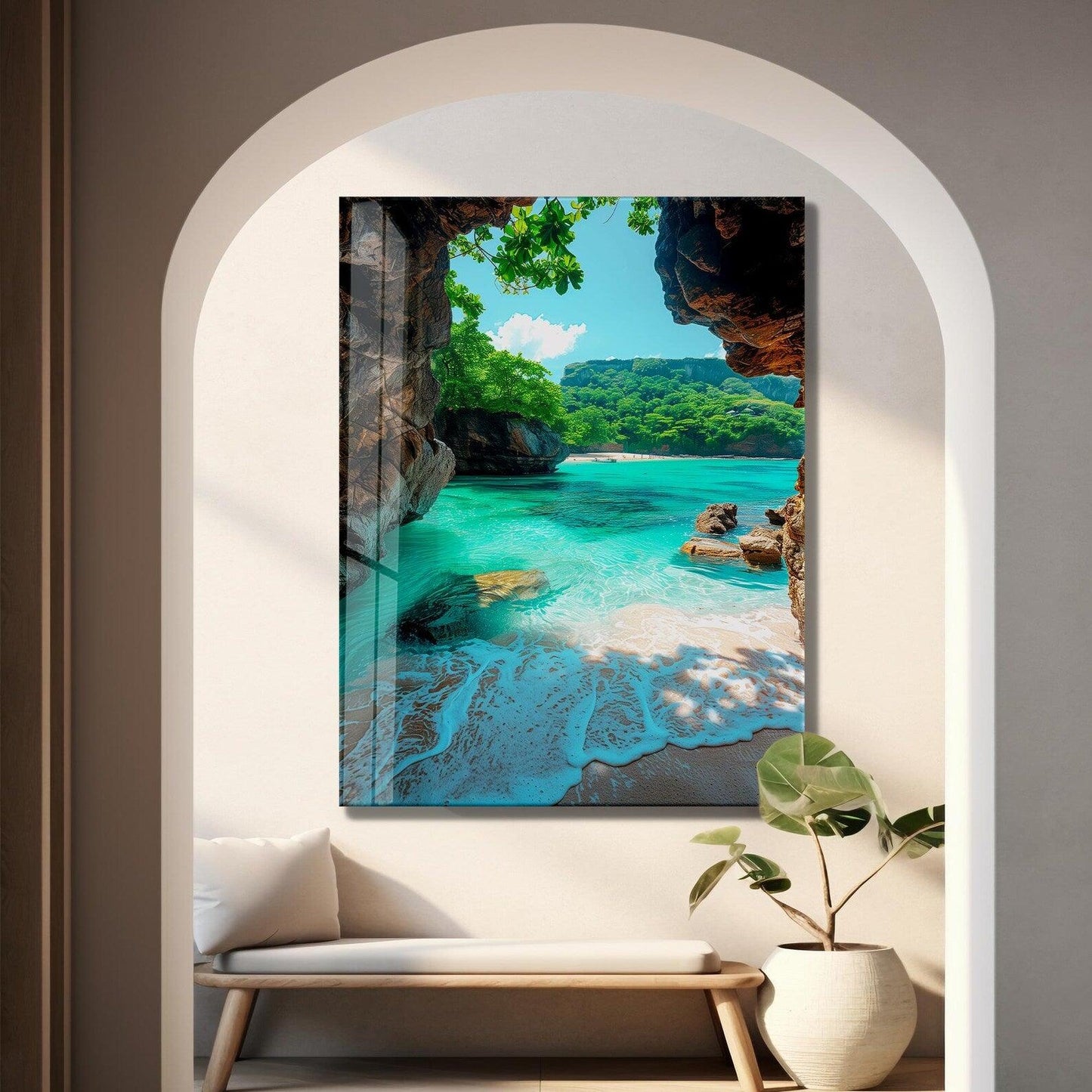 Plage d'Émeraude Tableau en Verre Trempé
