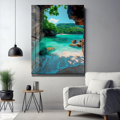 Plage d'Émeraude Tableau en Verre Trempé
