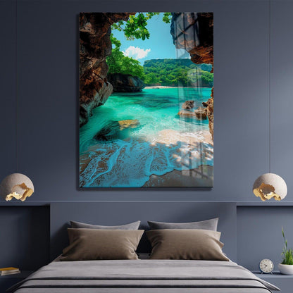 Plage d'Émeraude Tableau en Verre Trempé