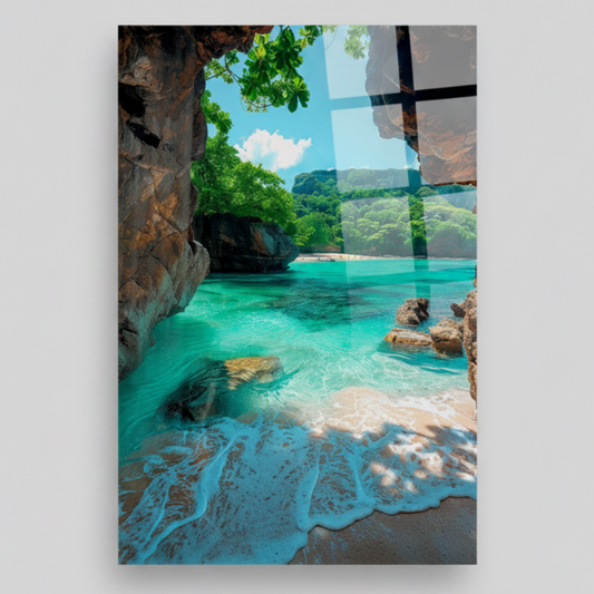 Plage d'Émeraude Tableau en Verre Trempé