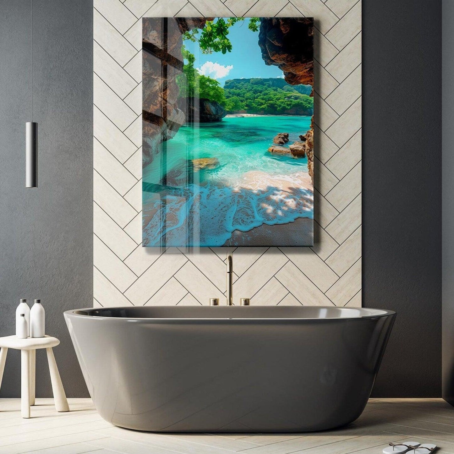 Plage d'Émeraude Tableau en Verre Trempé