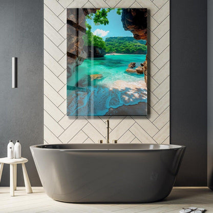 Plage d'Émeraude Tableau en Verre Trempé