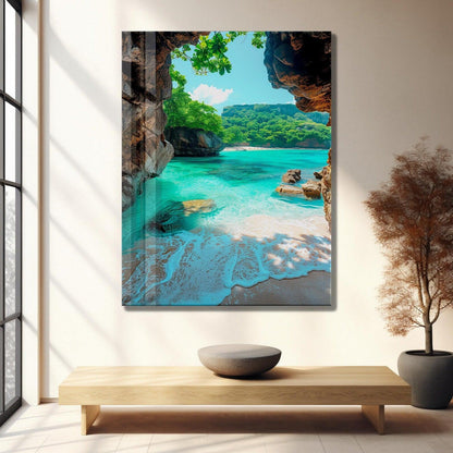 Plage d'Émeraude Tableau en Verre Trempé