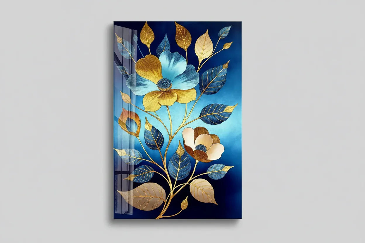 Blue Flower Glass Wall Art - LUXARTDECO