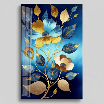 Blue Flower Glass Wall Art - LUXARTDECO