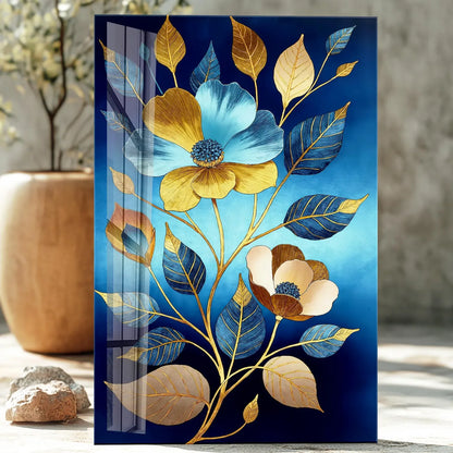 Blue Flower Glass Wall Art - LUXARTDECO