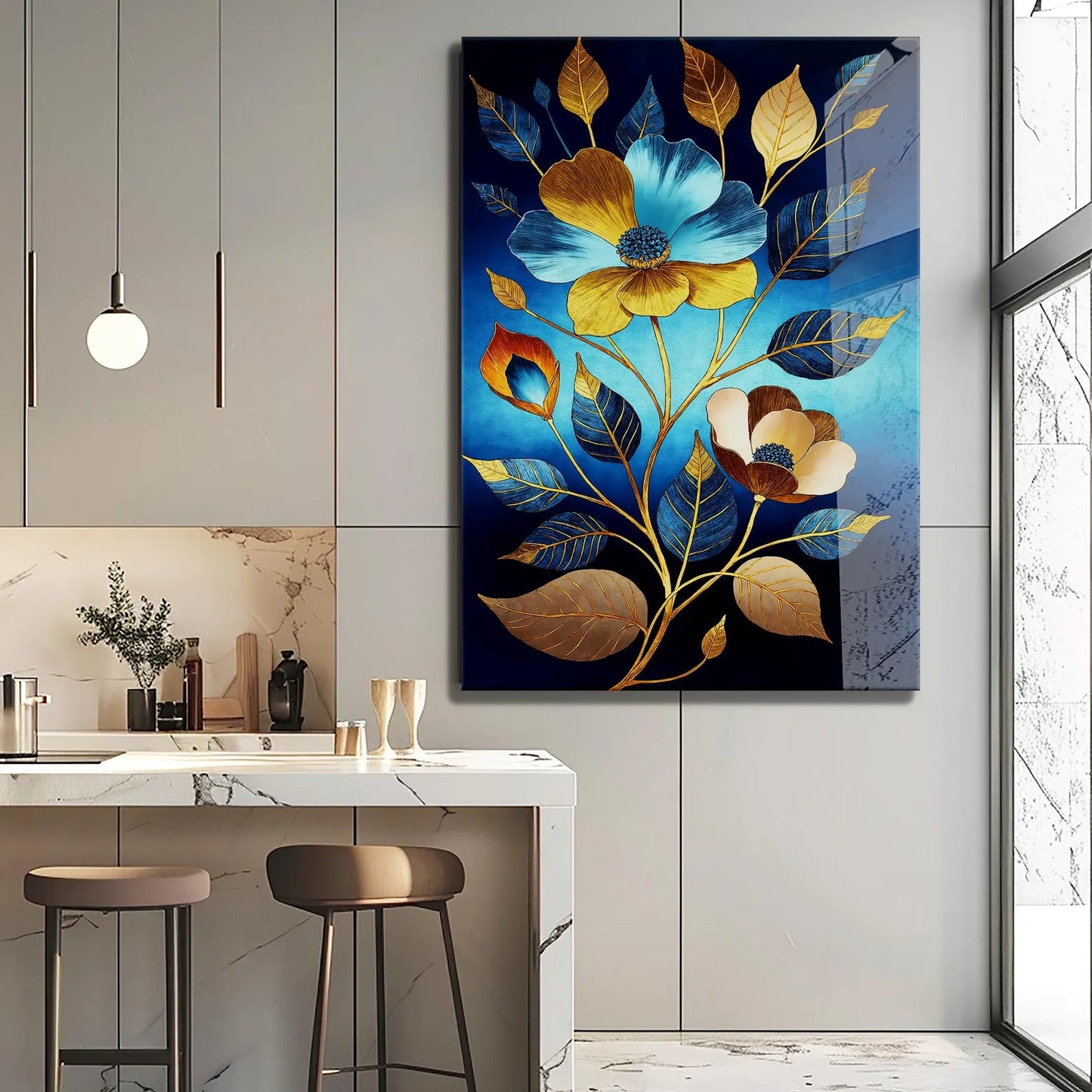 Blue Flower Glass Wall Art