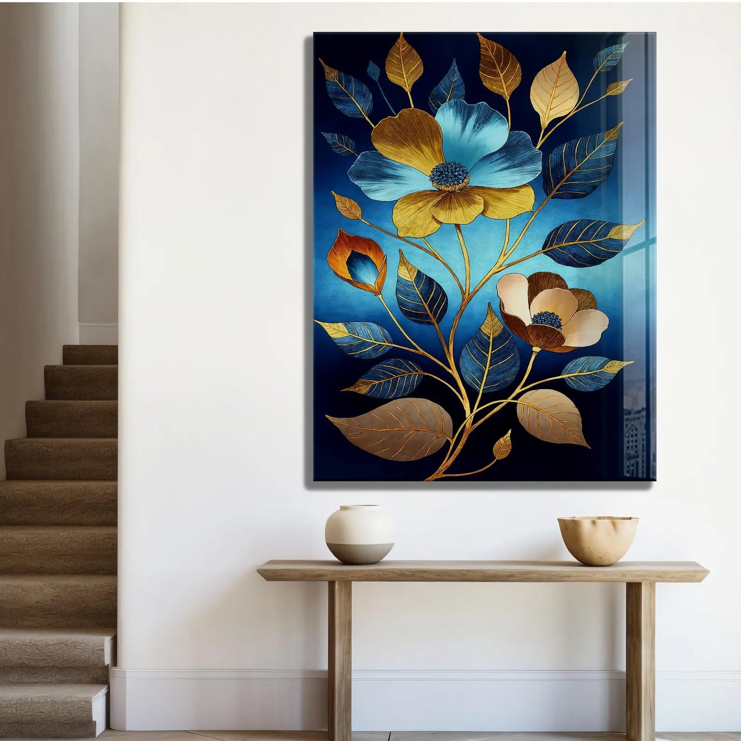 Blue Flower Glass Wall Art