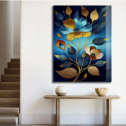 Blue Flower Glass Wall Art - LUXARTDECO