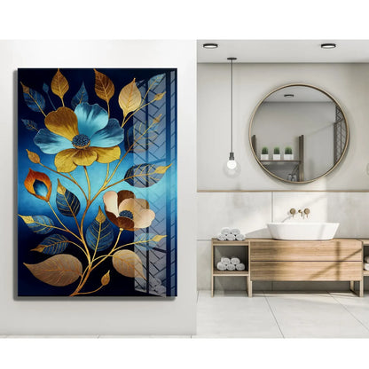 Blue Flower Glass Wall Art - LUXARTDECO
