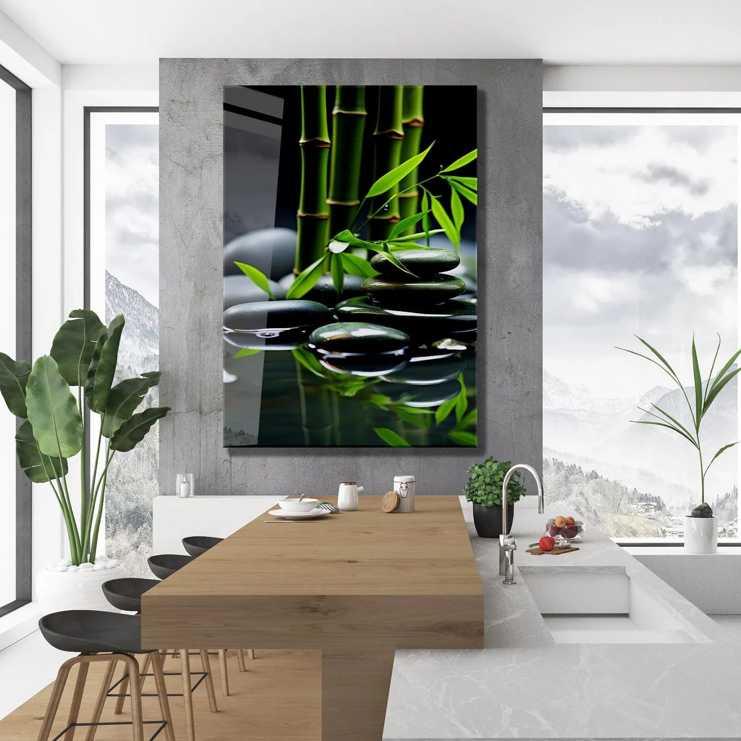 Stones and Bamboo Glass Wall Art