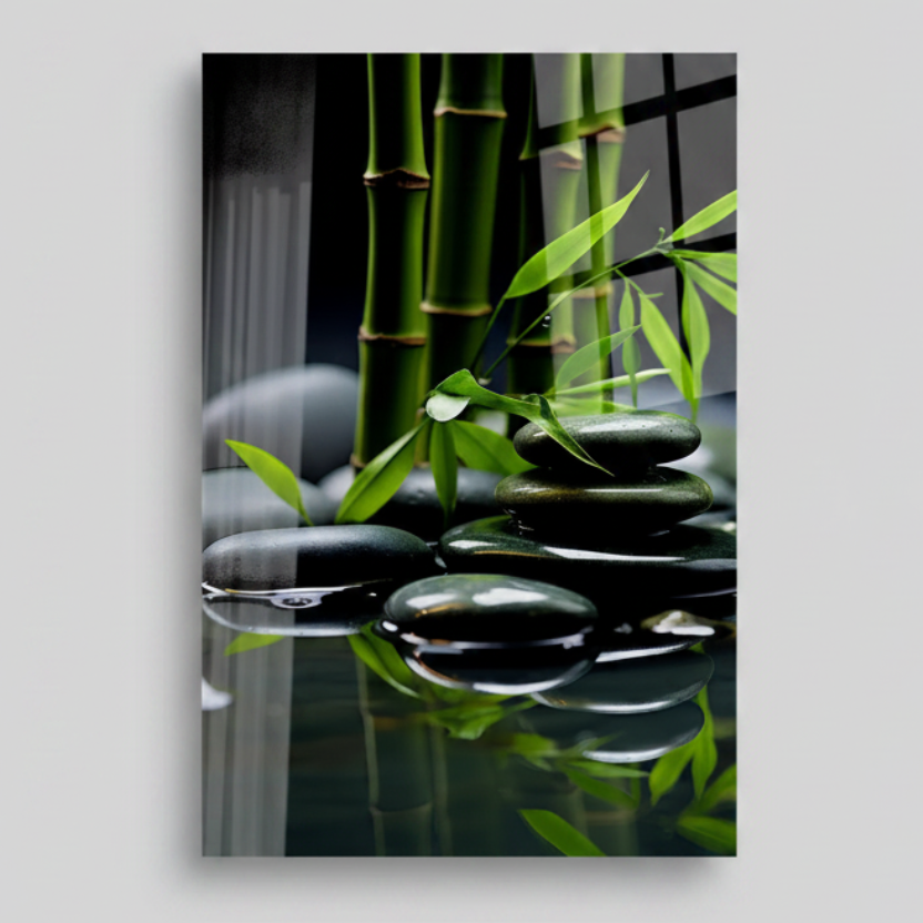 Stones and Bamboo Glass Wall Art