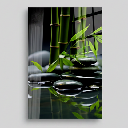 Stones and Bamboo Glass Wall Art