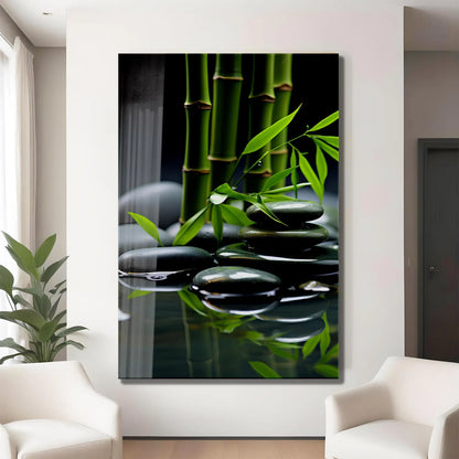 Stones and Bamboo Glass Wall Art