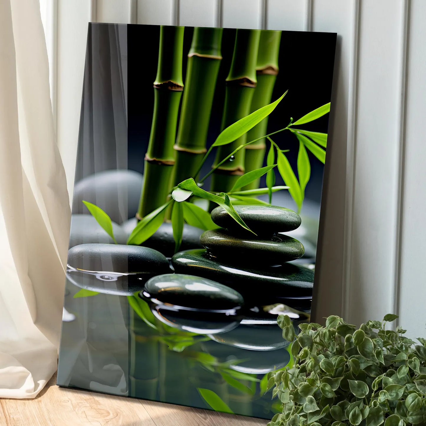 Stones and Bamboo Glass Wall Art