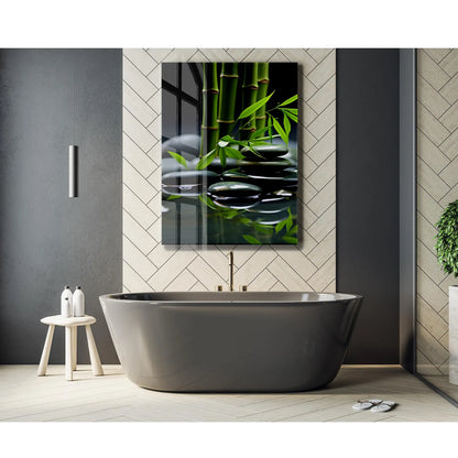 Stones and Bamboo Glass Wall Art