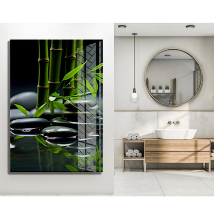 Stones and Bamboo Glass Wall Art