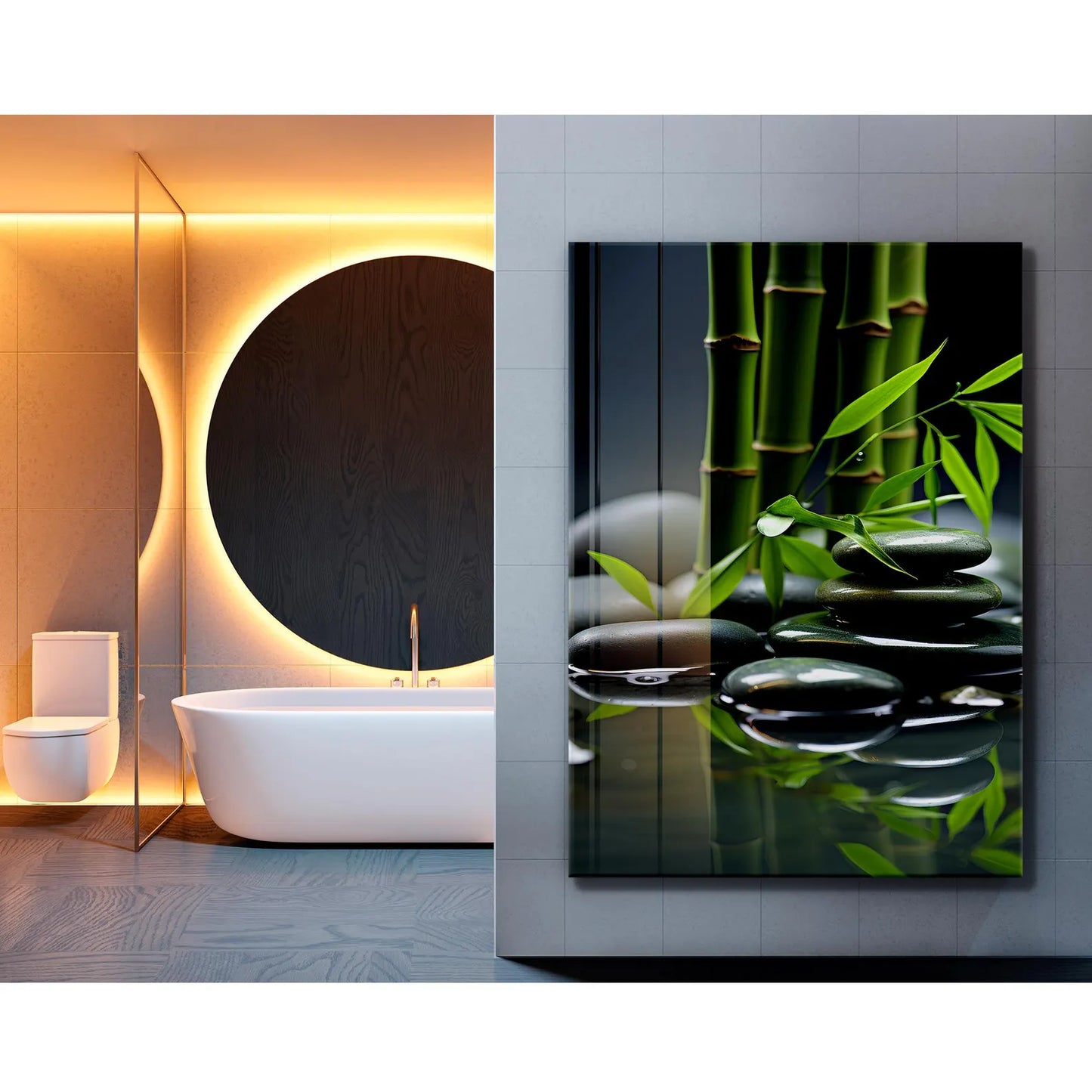 Stones and Bamboo Glass Wall Art