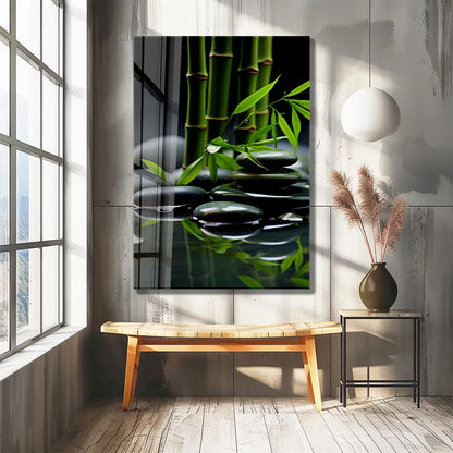 Stones and Bamboo Glass Wall Art